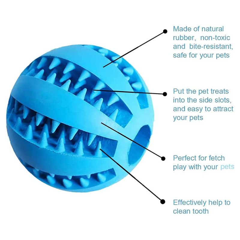 Labelled diagram: treat slots, bite-resistant rubber and teeth cleaning